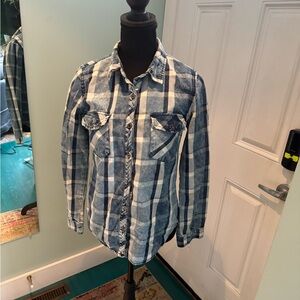 Sweet Wanderer Blue Plaid Women’s Button-Up Shirt